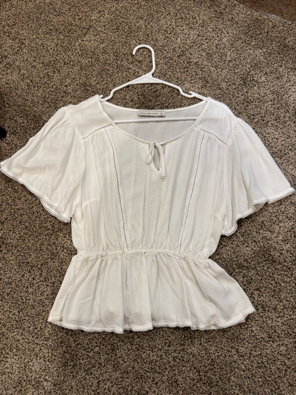 Abercrombie & Fitch Ivory Peplum Tie-Neck Blouse